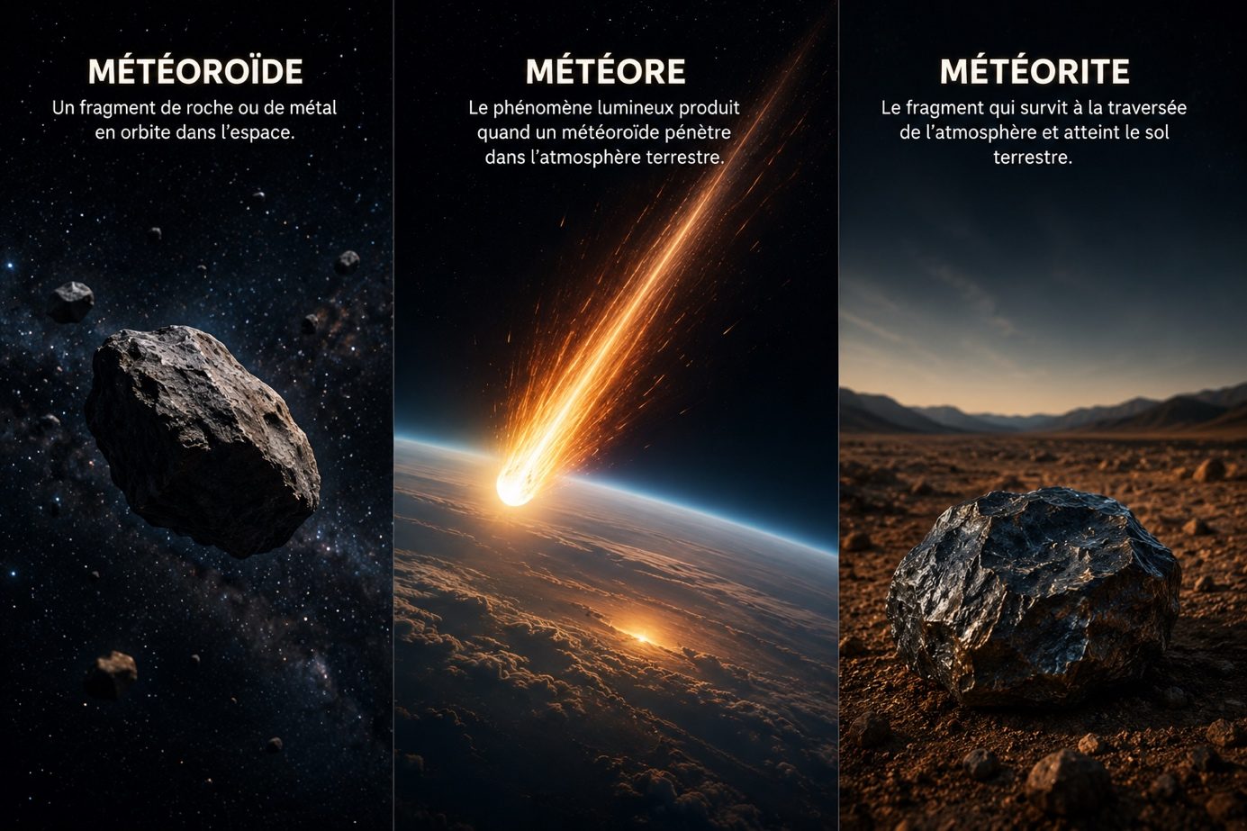 Quelle différence entre un météore, un météoroïde et une météorite ?